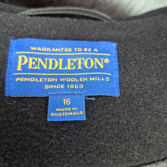 Pendleton Merino Wool Blend Hooded Fox Fur Trim Toggle Coat Parka Women's 16 - Picture 9 of 14